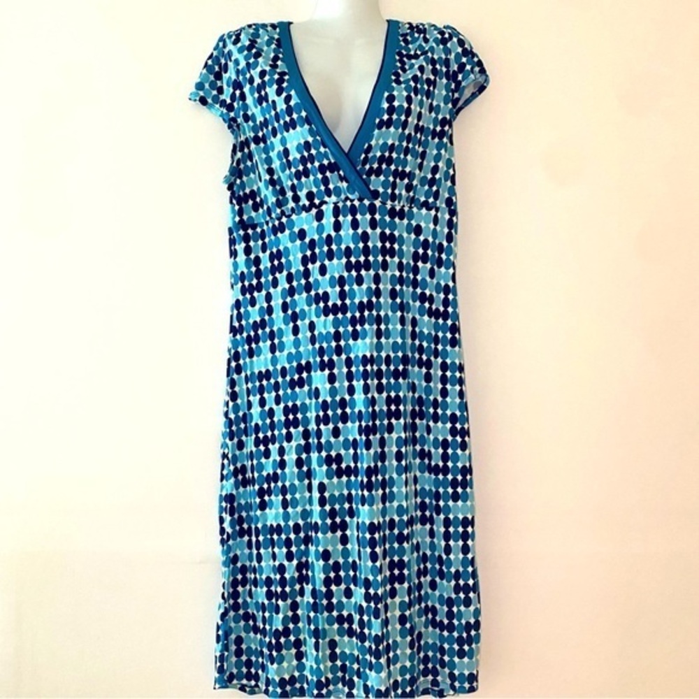 Ann Taylor midi dress cap sleeves blue dot pattern